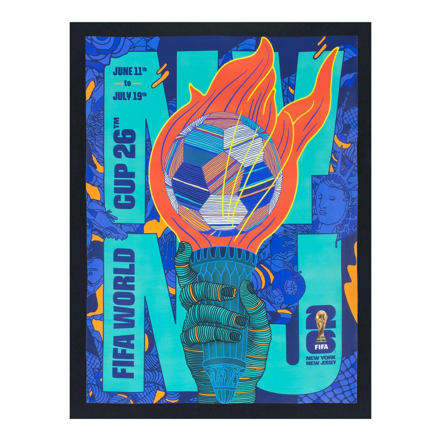 FIFA World Cup 2026™ New York New Jersey Poster Black T-Shirt - Unisex - Image 4